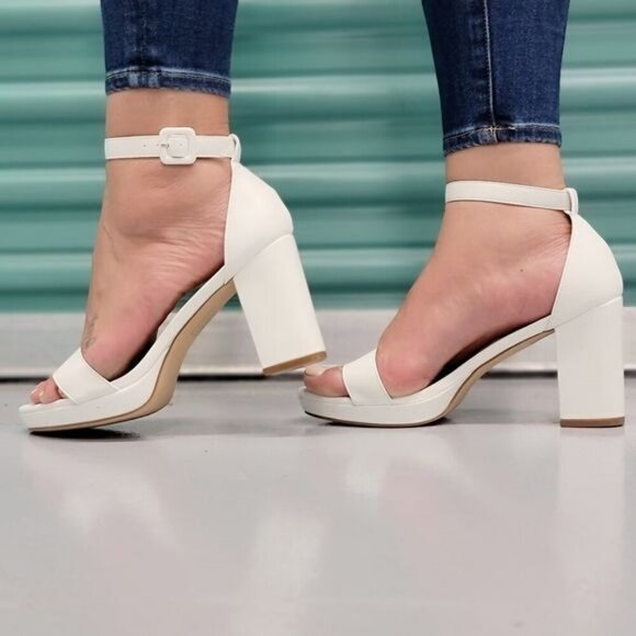 Women's White Ankle Strap Block Heel Dress Sandals - Picture 4 of 5